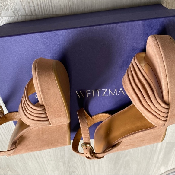 NIB Stuart Weitzman Sundraped Platform Wedge Sandal - NAKED Suede Heels 9 - Picture 10 of 10